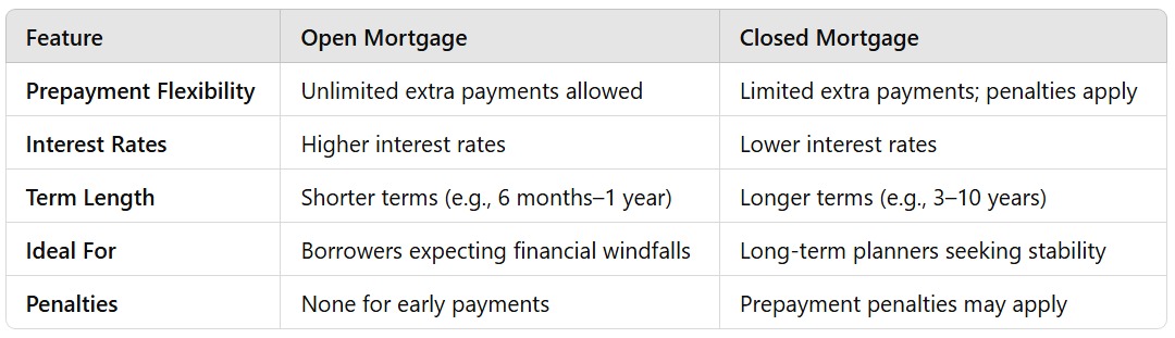 difference between open and closed mortgage